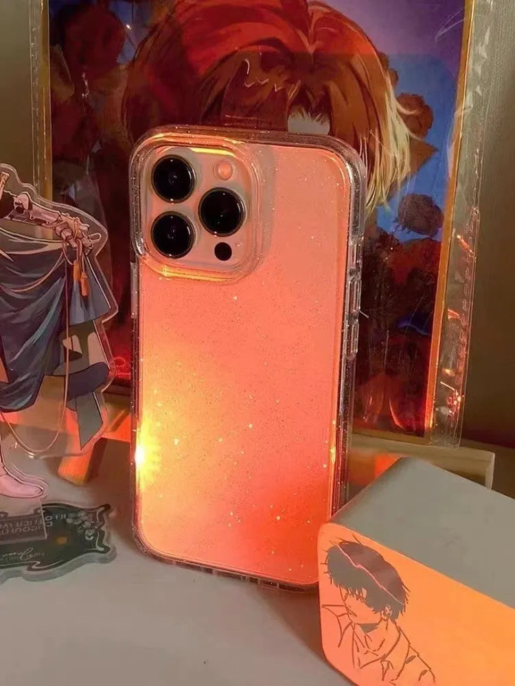 Transparent soft silicone phone case with fall protection for iPhone, showing crystal clear finish