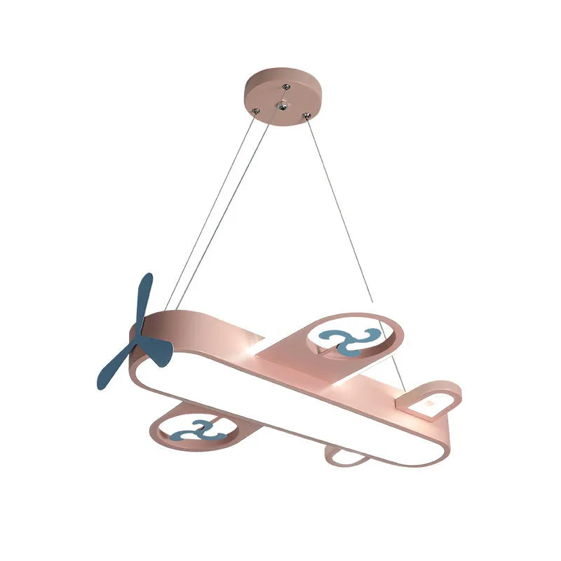 Blue or pink cartoon plane LED chandelier with iron frame and aluminium alloy body for children's room ceiling