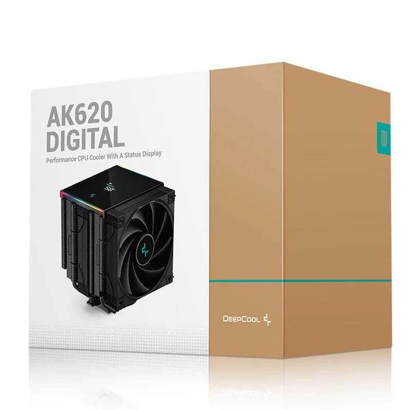 Deepcool AK Series twin tower CPU air cooler with digital temperature display in black or white