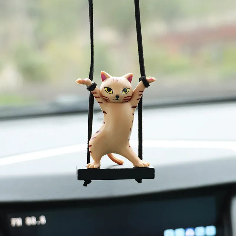 Resin cat pendant car decoration with adjustable rope in cartoon style