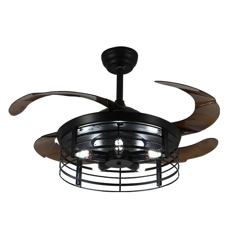 Industrial American retro fan lamp with remote control showing 42-inch diameter and acrylic construction