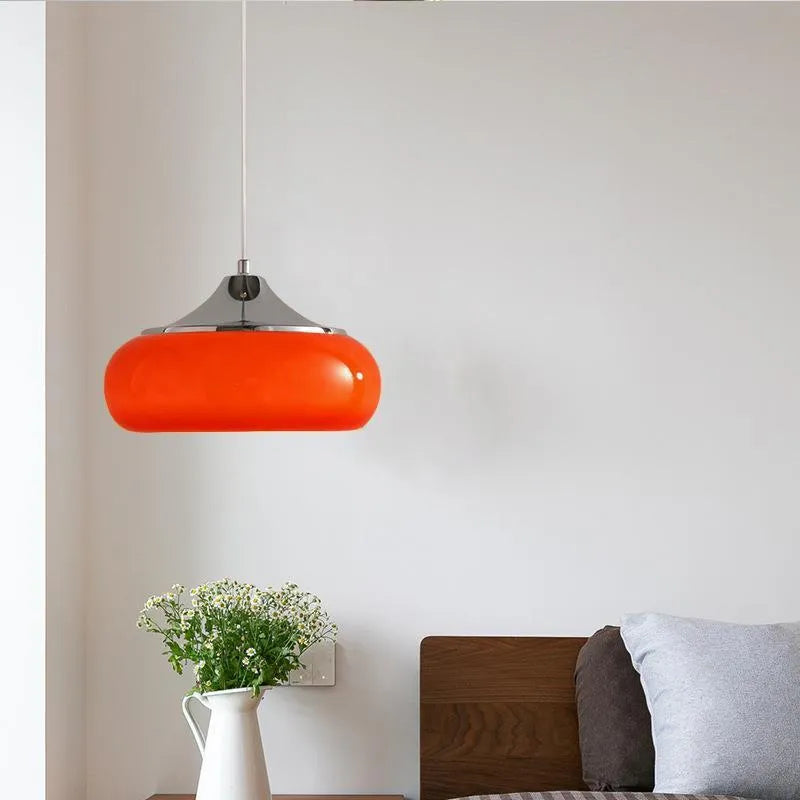 Bauhaus retro pendant light with three milk white glass egg tart shades