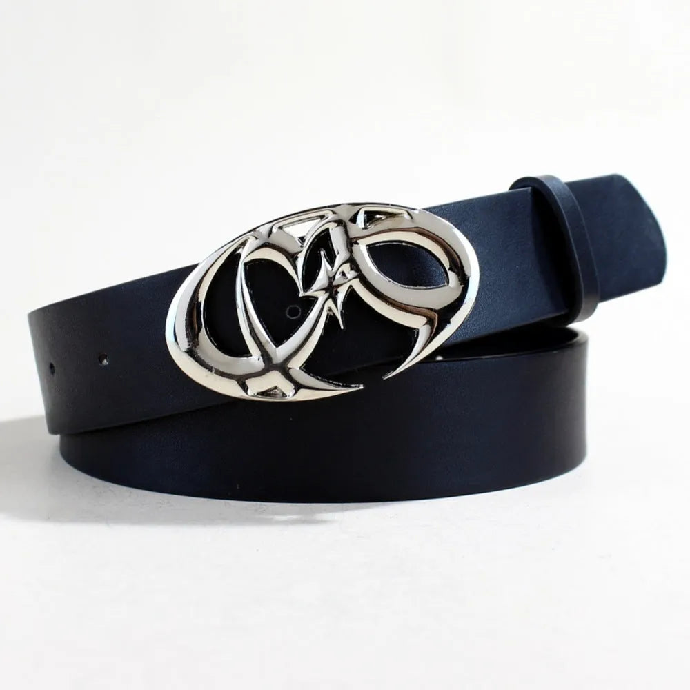 Casual PU leather belt with silver alloy snap button buckle showing three style variations
