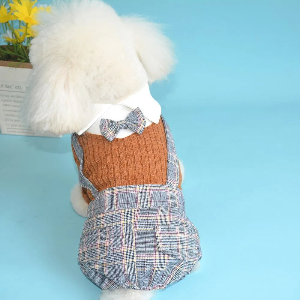 Orange and dark blue woven cotton dog shirt for small breeds in S to 2XL sizes