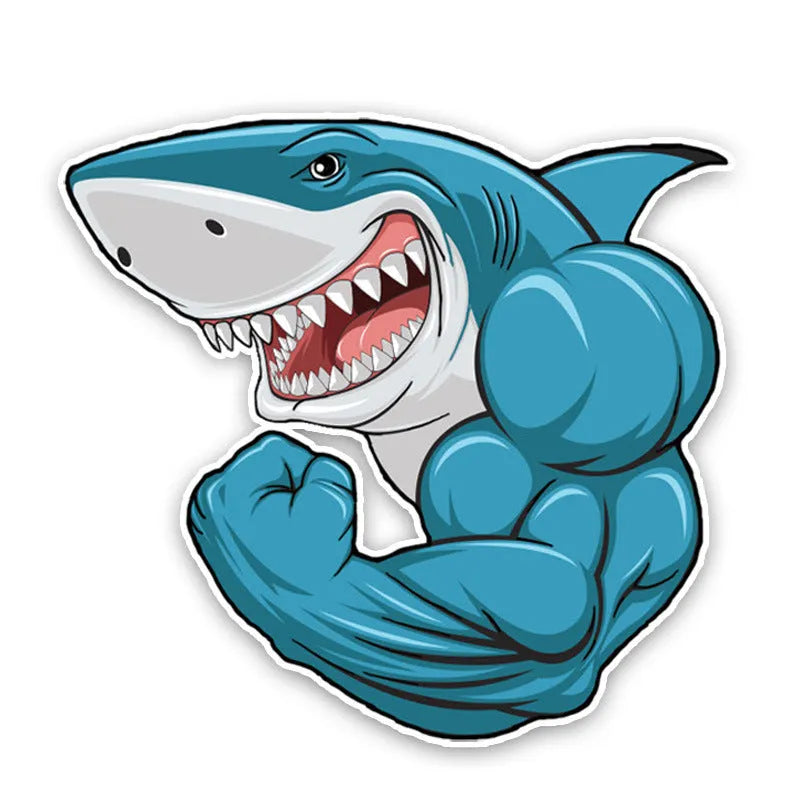 Creative bodybuilding shark 3D cartoon PVC bumper sticker 15x14cm reflective colour on car bumper