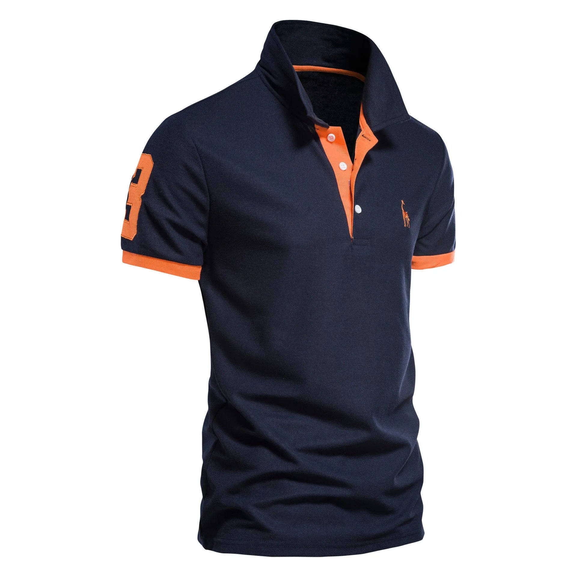 Men's slim fit short sleeve t-shirt with an embroidered deer design on the chest, shown in a grey colour.