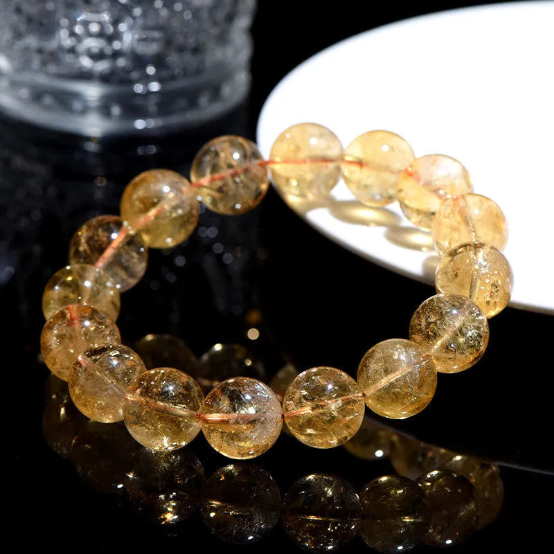 Natural yellow citrine bracelet with geometric beads in single or three circle configurations