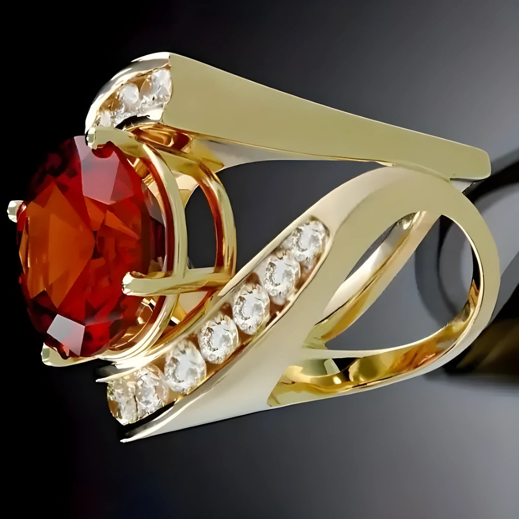 Gold plated emerald pearl ring alloy unisex geometric shape
