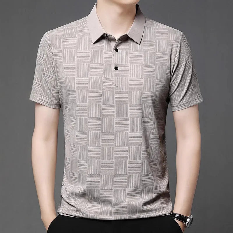 Men's slim fit lapel T-shirt in chemical fibre blend fabric available in multiple colours