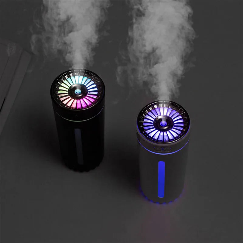 Wireless car humidifier with colourful LED lights and USB charging cable