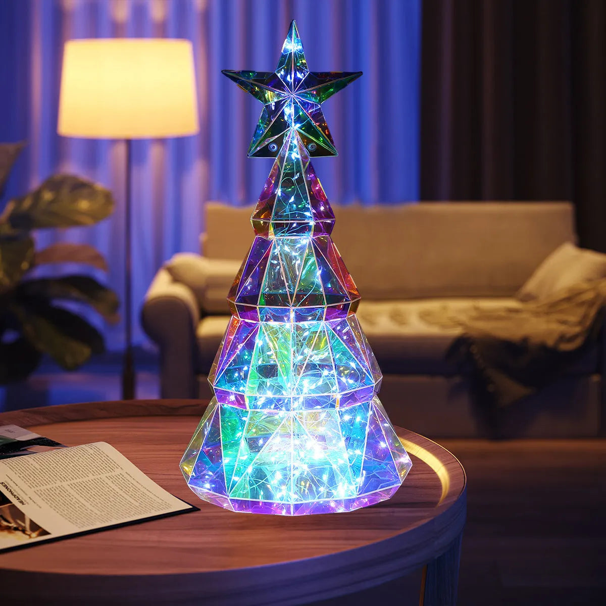 Colourful Christmas tree luminous toy decoration with cartoon styling measuring 20cm tall