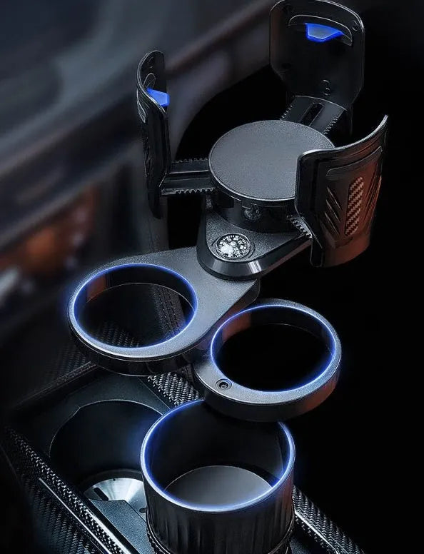 Black retractable car cup holder made of ABS plastic with adjustable base.