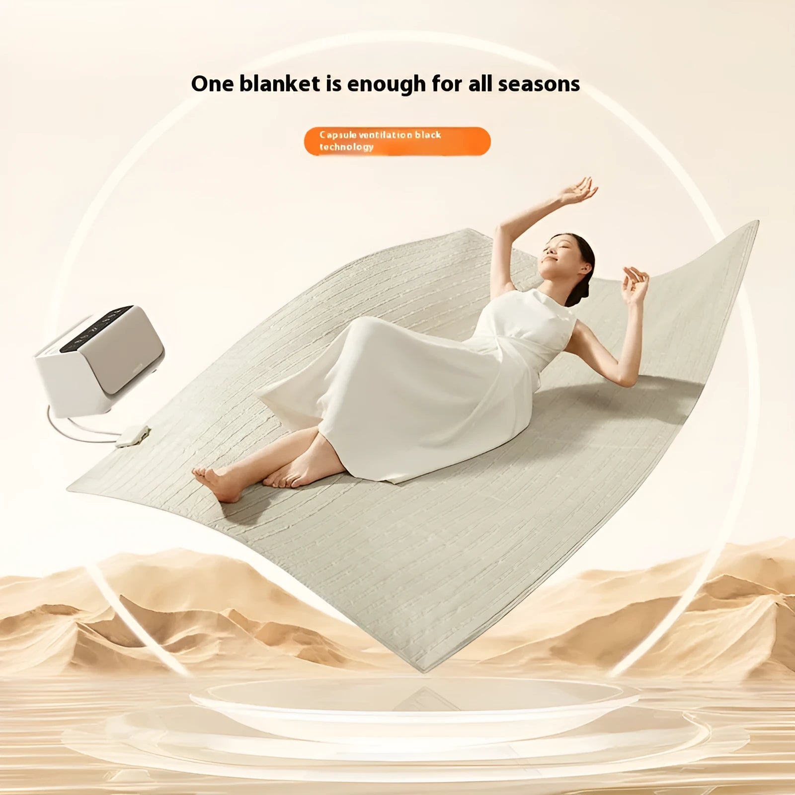 Aideng plush-top capsule water electric blanket shown in two sizes with smart host unit.