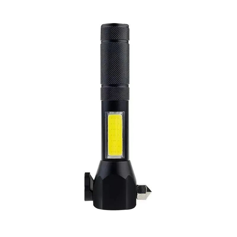 Strong Light outdoor super bright rechargeable torch with car broken window hammer in aluminium alloy body