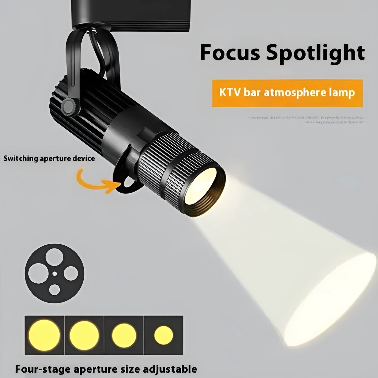 Black surface-mounted LED spotlight with aluminium housing and button control for restaurant lighting