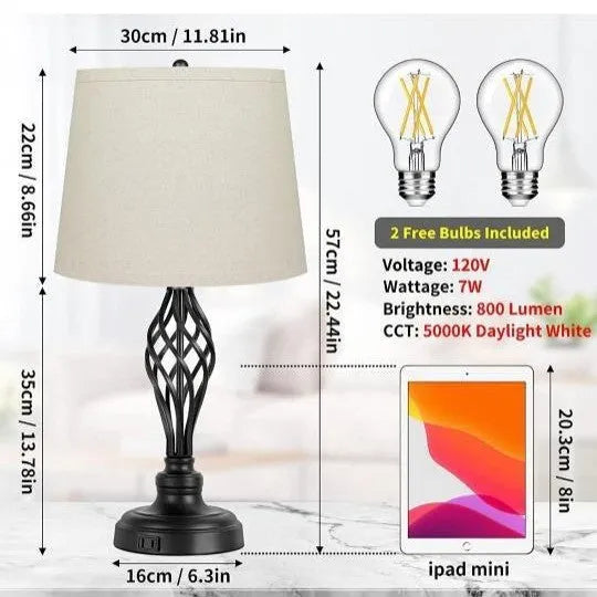 European style alloy touch sensing bedside table lamp showing dimmable cold and warm light options with USB socket
