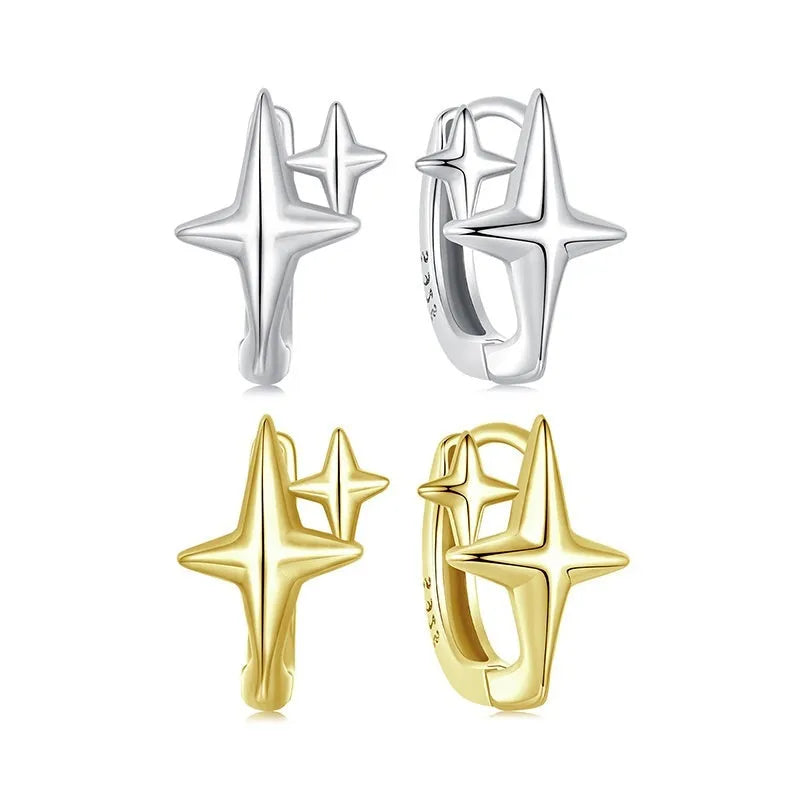 Minimalist sterling silver star ear clips with XINGX elements and oxidation treatment