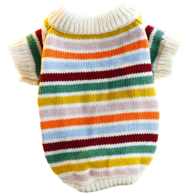 Dog wearing a casual wool knit sweater in a cute spring autumn style