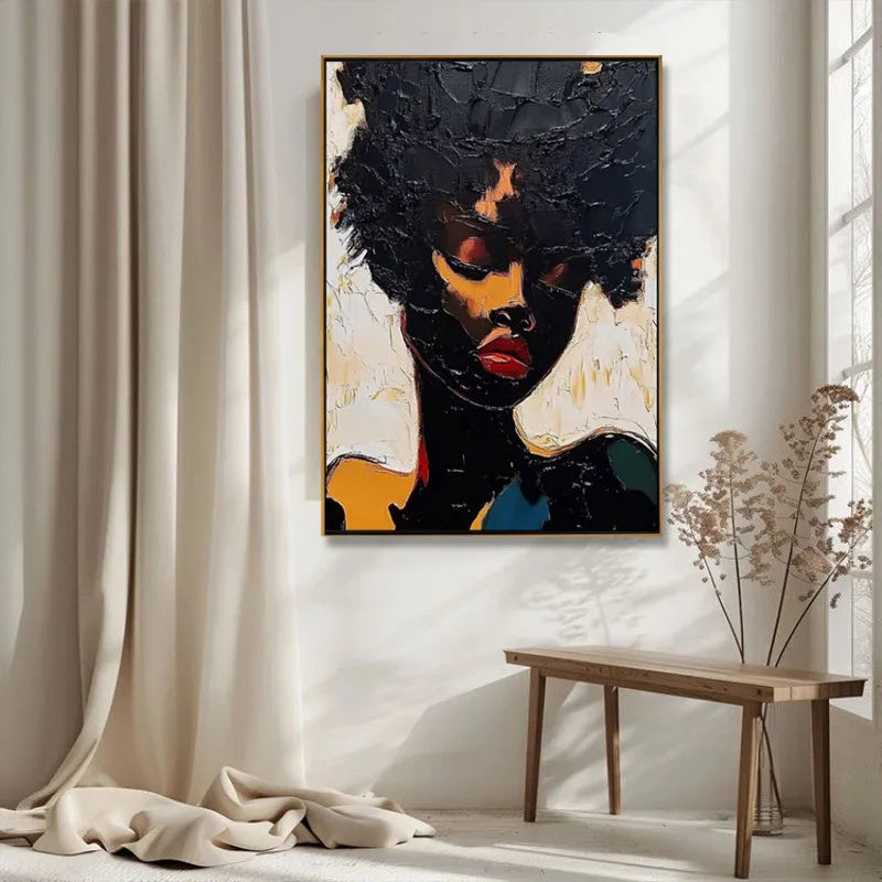 Hand-painted oil painting of African woman abstract graffiti street art on canvas