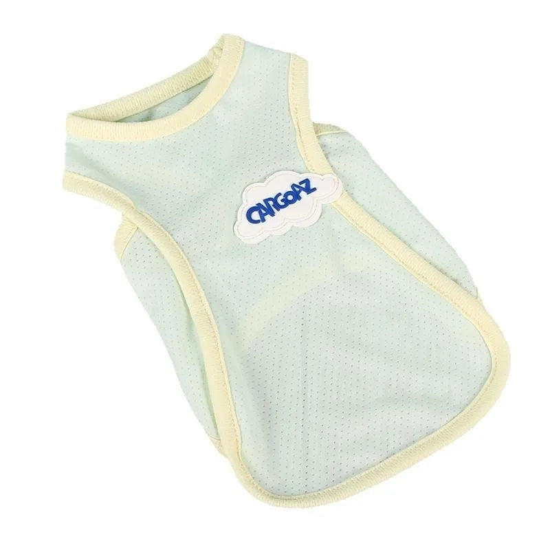 Grass green polyester cat vest with anti-lint summer design