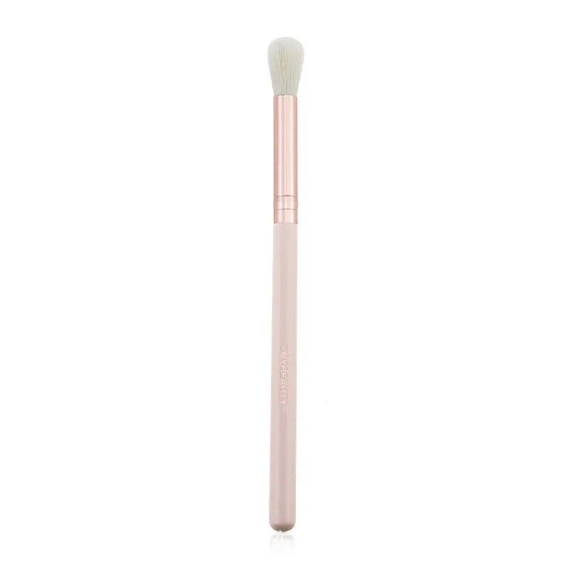 Pink 26-piece makeup brush set with wooden handles displayed in a PU storage bag.