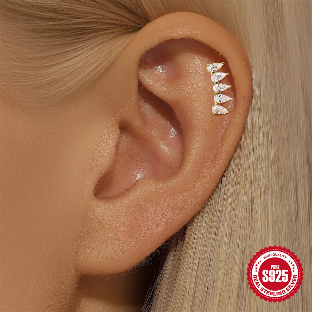 S925 sterling silver moon and star earrings with embedded diamond details in gold-plated finish
