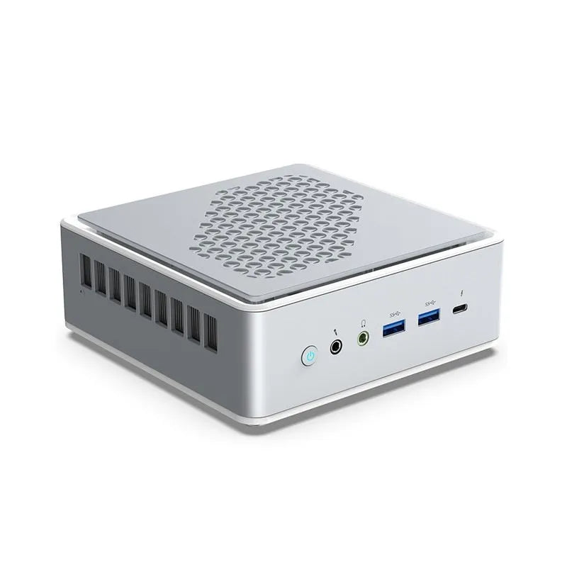 MINISFORUM TH50 Mini PC silver with front ports including USB3.1 and Thunderbolt 4
