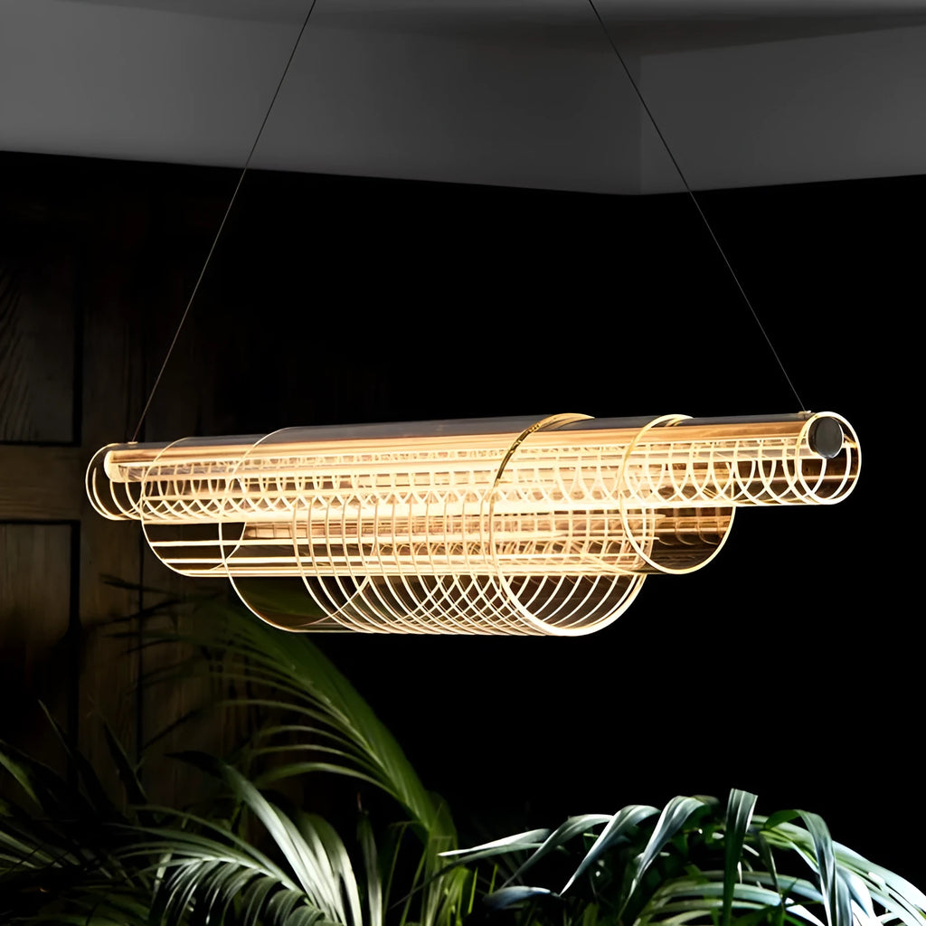Modern glass pendant lamp with iron body and LED lighting in three size options