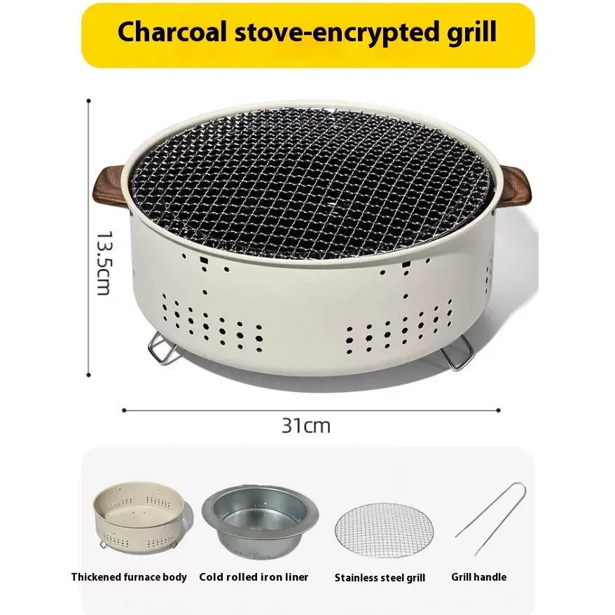Portable charcoal tea stove with removable grill rack disk for indoor baking
