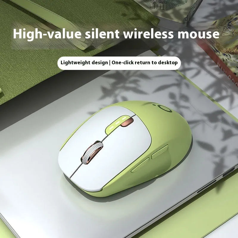 Mute wireless Bluetooth mouse in Matcha Green colour on office desk