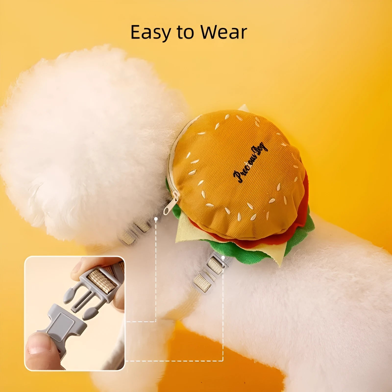 Cartoon hamburger design adjustable vest leash rope for dogs and cats with backpack compartment