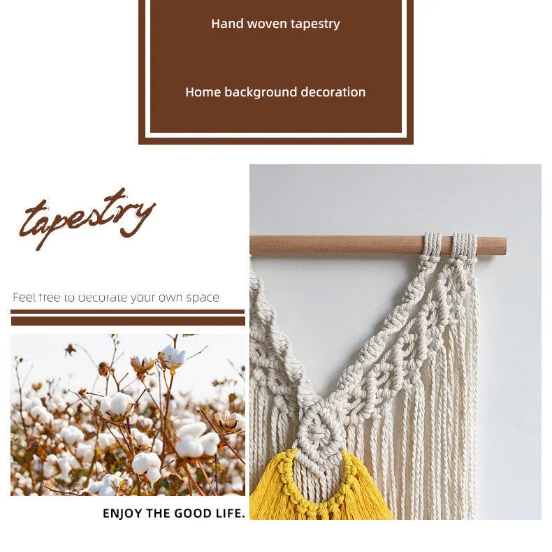 Cream white cotton tapestry with hand-made weaving texture, rectangular shape 120x95cm