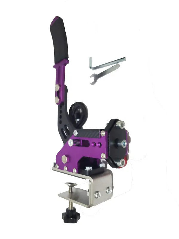 PC racing simulation handbrake with aluminium and stainless steel construction and mounting clamp