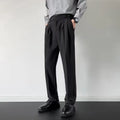 Men's straight loose fit suit pants in apricot and black colours.