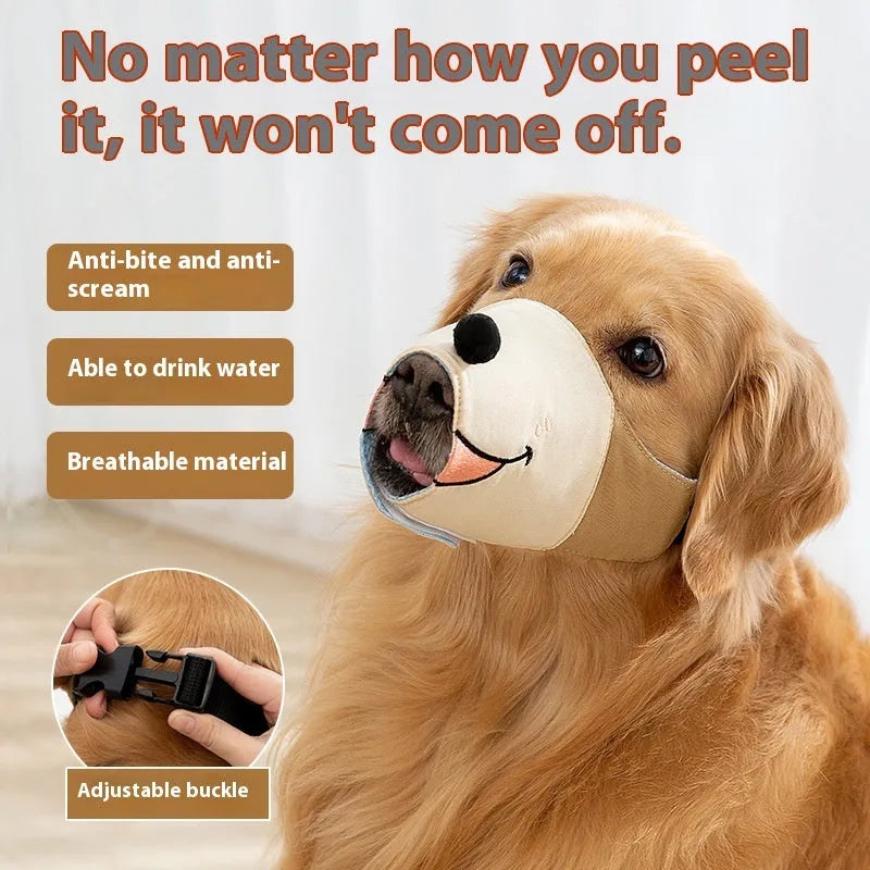 Canvas dog muzzle anti-bite product in Ollie Brown Bear or Bondi Blue Shark colours