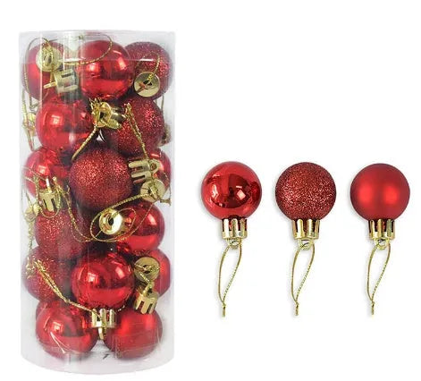 Shiny matte gold and red plastic Christmas baubles in 3cm and 6cm sizes for tree decorating.