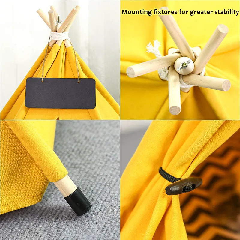 Striped pet teepee tent with cushion for small dogs cats rabbits