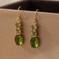 Green copper geometric earrings with quadrilateral retro bohemian design