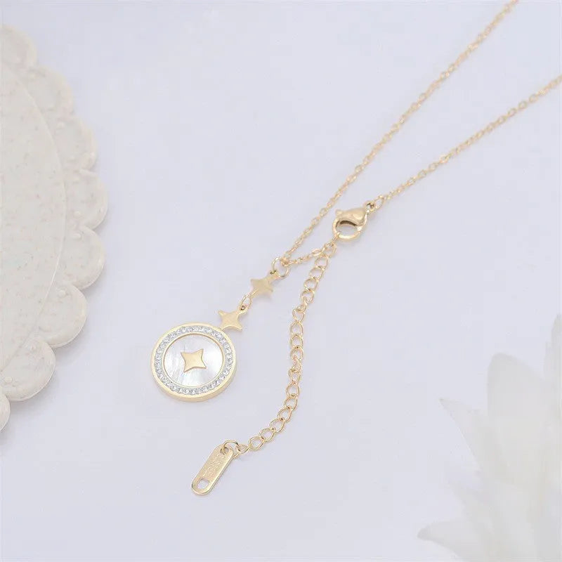 Six-pointed star titanium steel necklace with O-ring chain in rose gold or gold colour options