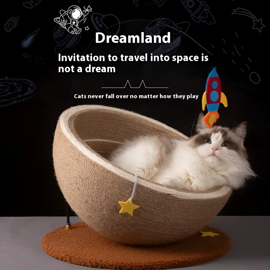 Large integrated cat scratching basin and nest with sisal rope post and flannel bed in Starlight Sisal Nest colour.