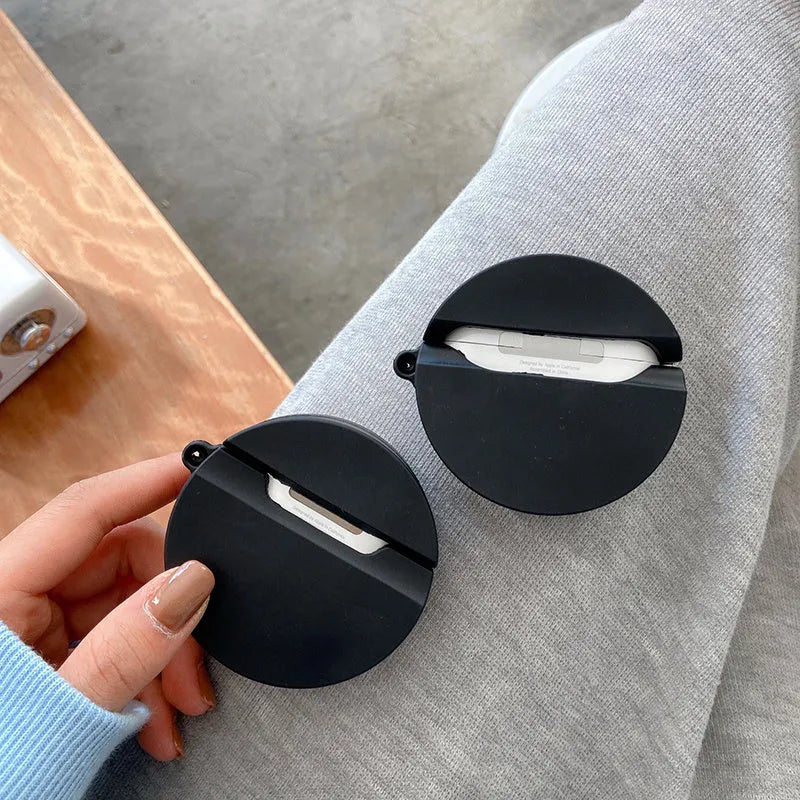 Silicone flip case for Apple AirPods with carabiner clip, black, solid colour
