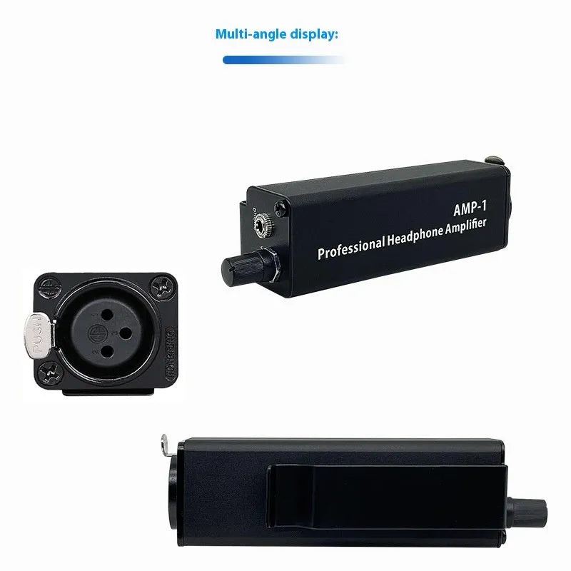 Headphone volume adjustment converter with XLR interface, compact size 9.6×2.6×3.15cm, model AMP1