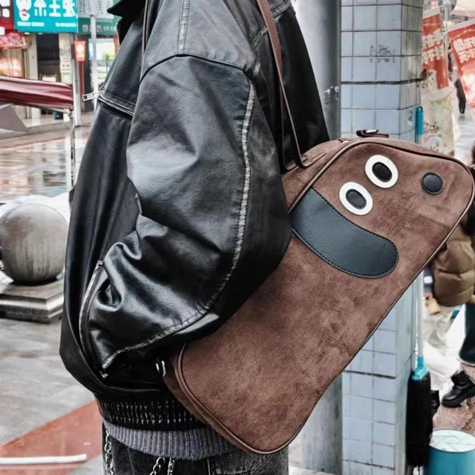 Virtue Pull Sausage Dog cute large capacity crossbody shoulder bag in toast brown cotton