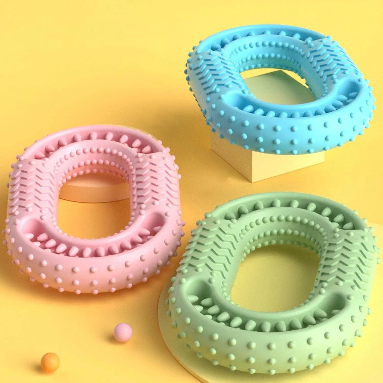 Blue o-ring shaped dog chew toy for dental health and aggressive chewers