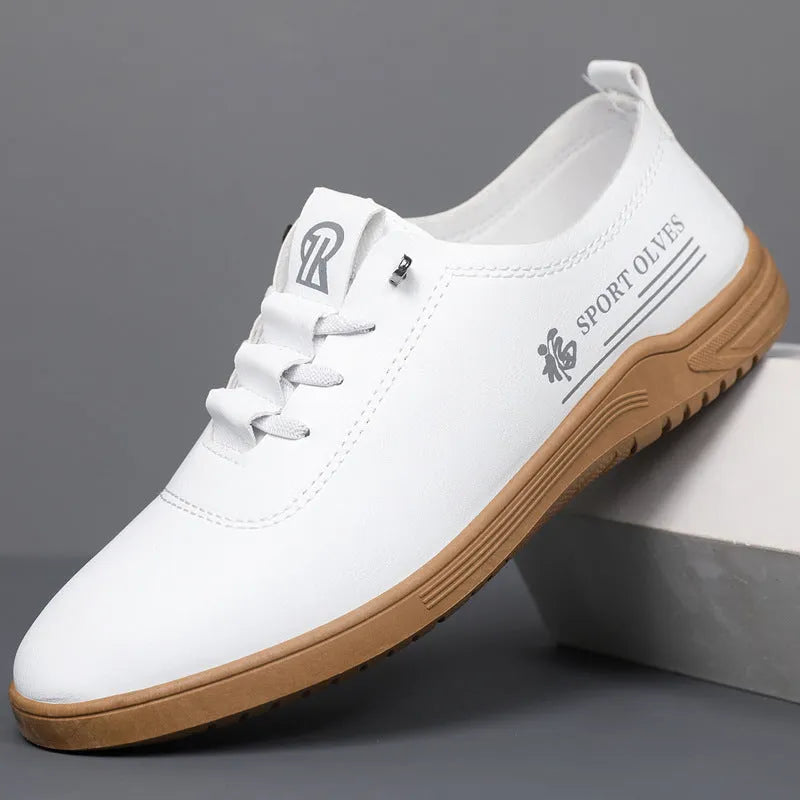 Men's lace-up casual leather shoes in black with flat heel, round toe, and front lace-up closure on a neutral background