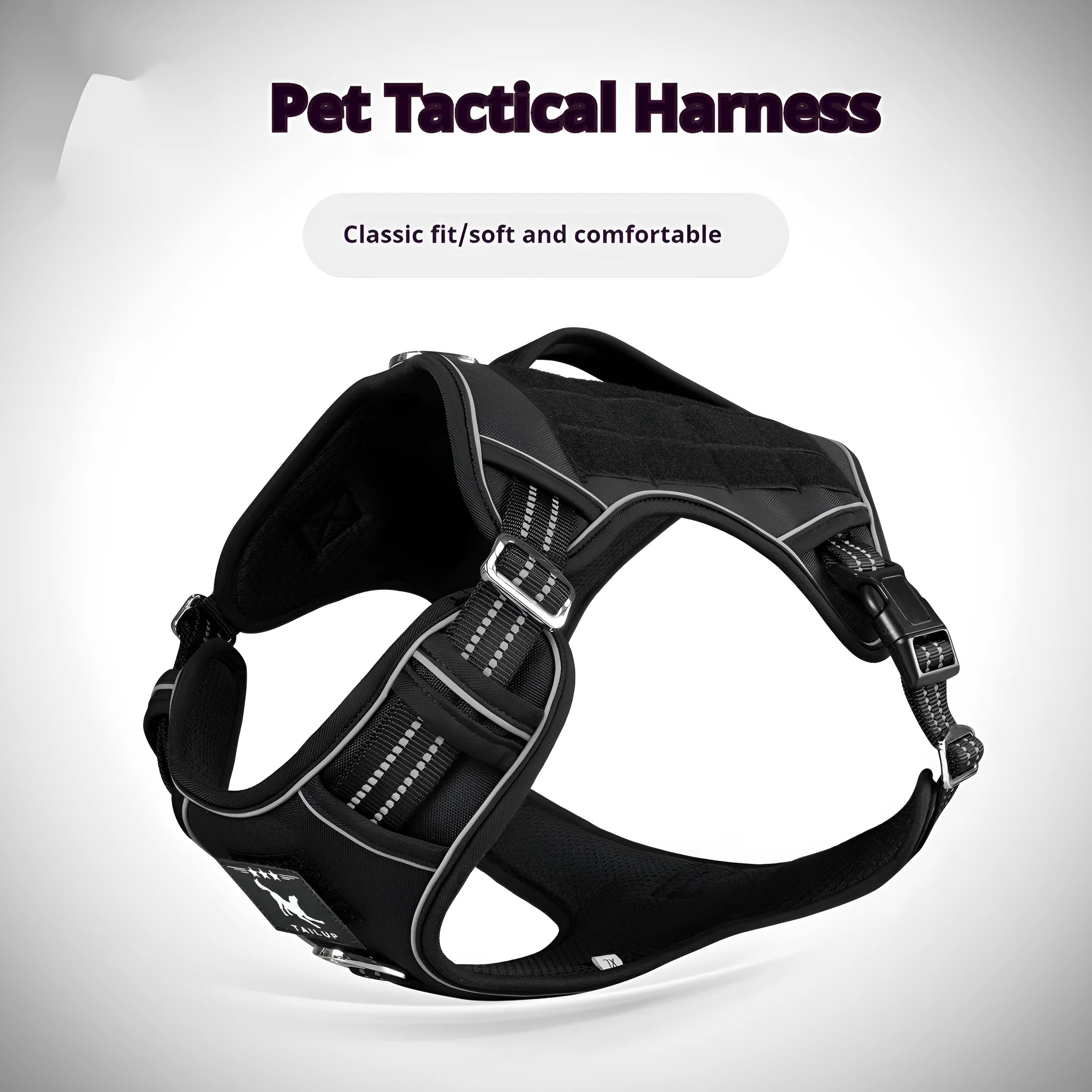 Working dog tactical chest strap harness in Oxford cloth with adjustable sizing and camouflage colour options