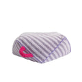 Striped soft velvet dog bed shown in orange, with removable washable design