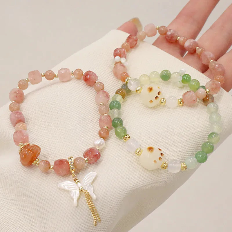 Natural sunstone crystal bracelet women cut surface butterfly motif handcrafted fresh style