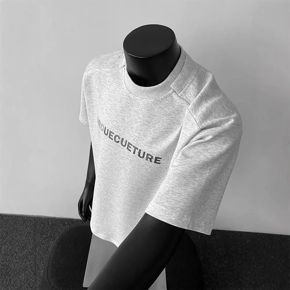 Men's white cotton short sleeve T-shirt with black letter pattern design, loose fit pullover style