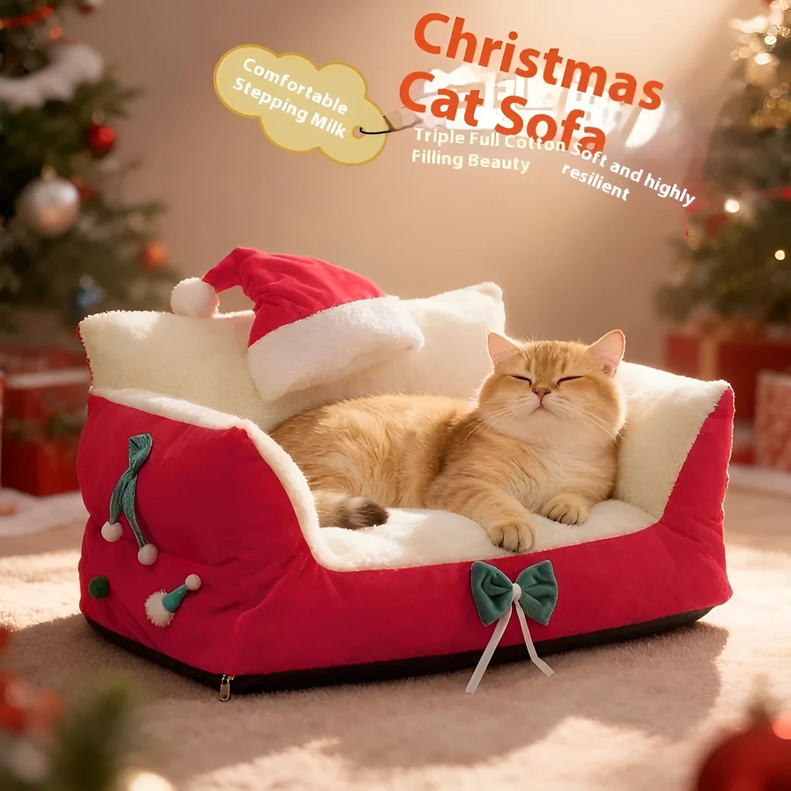 Flannel cat nest in green for cats, washable and removable pet bed